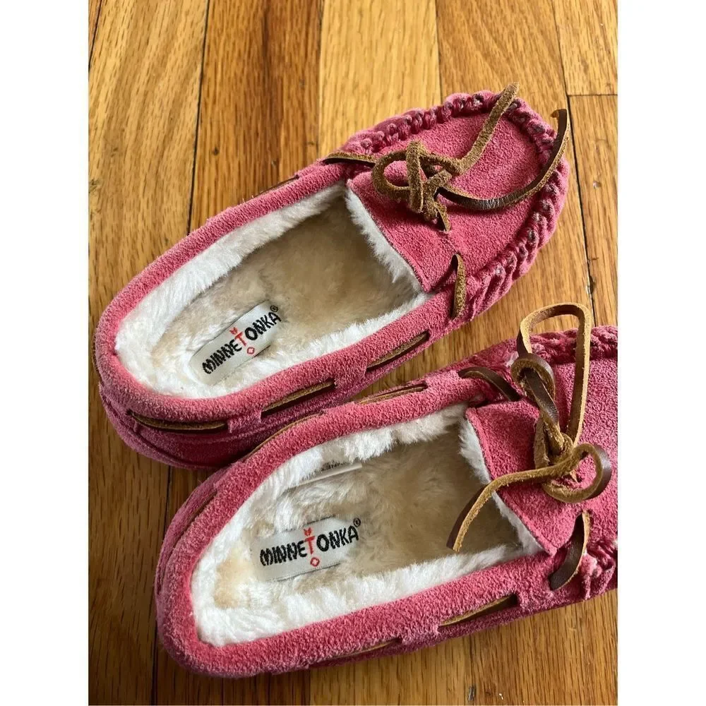 ‎Minnetonka slippers moccasin pink girls size 12